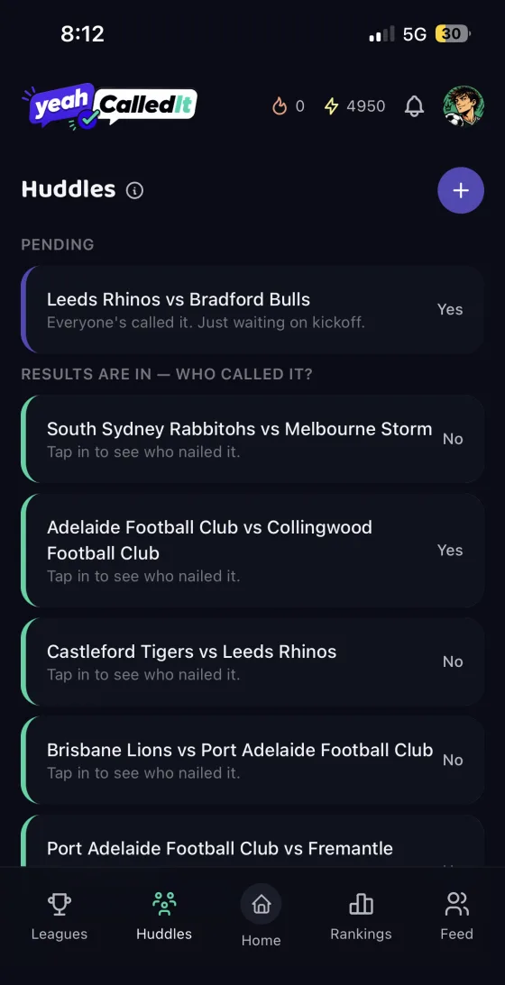 Huddles screen in Called It