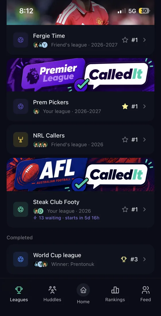 Leagues screen in Called It