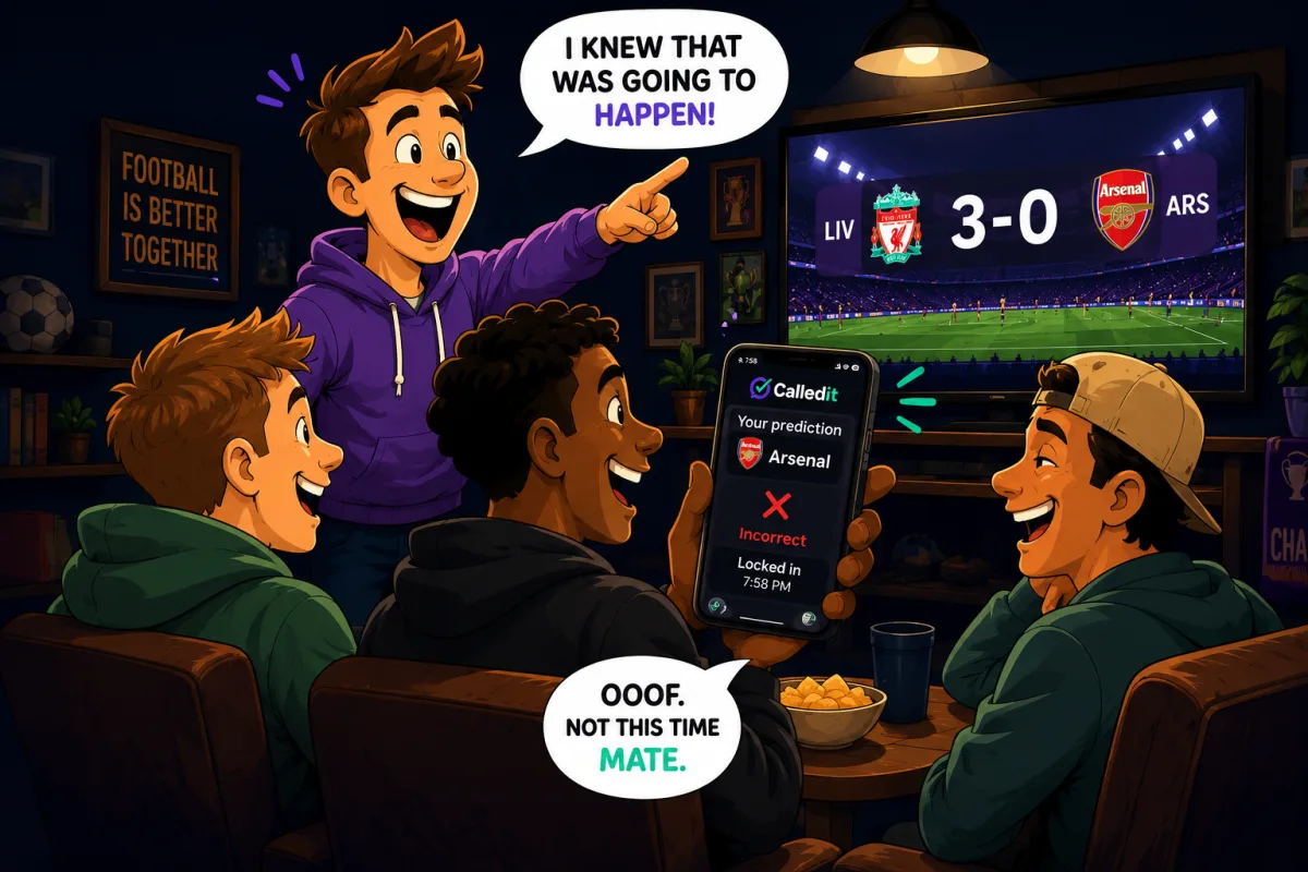 Mates watching a match together, one of them proven right by a locked-in Called It prediction
